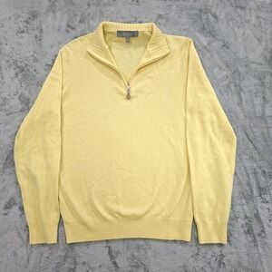 Neiman Marcus Men Large Sweater Knit 100% Cashmere Quarter Zip Pullover EUC